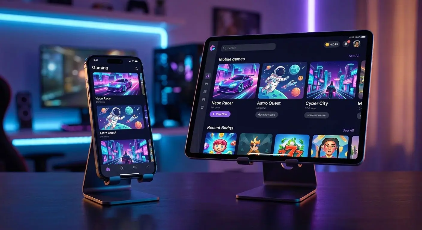 PlayOJO Mobile Experience Mobile interface shown on smartphone and tablet screens