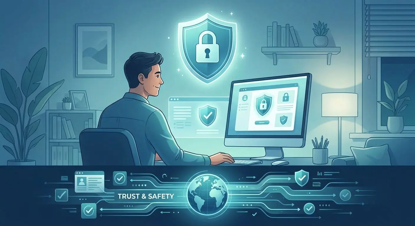 PlayOJO Safety and Fair Play Security and trust illustration with shield and lock symbols